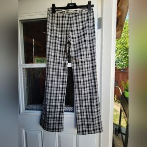 Women's Black and White Plaid Flare Pants